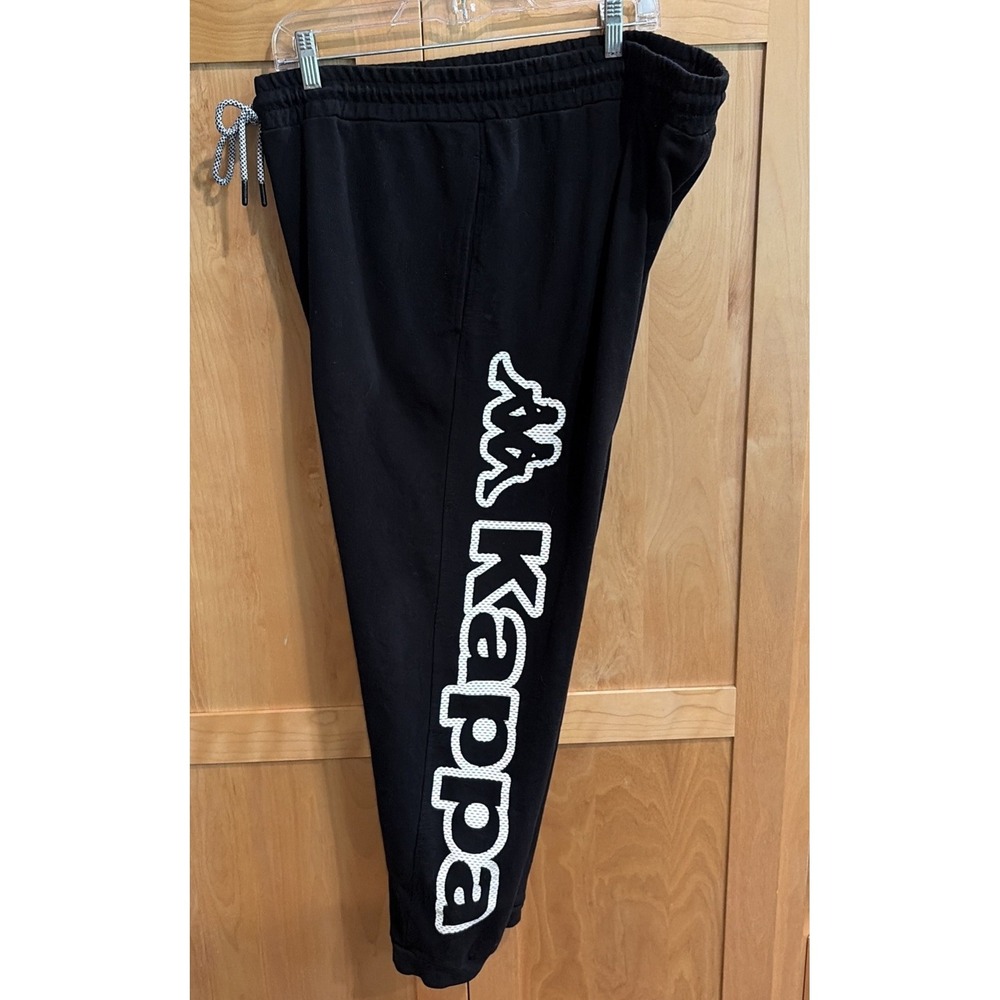 Kappa Men's Jogger Sweatpants  Drawstring Size XX Large Black - Y2K Streetwear